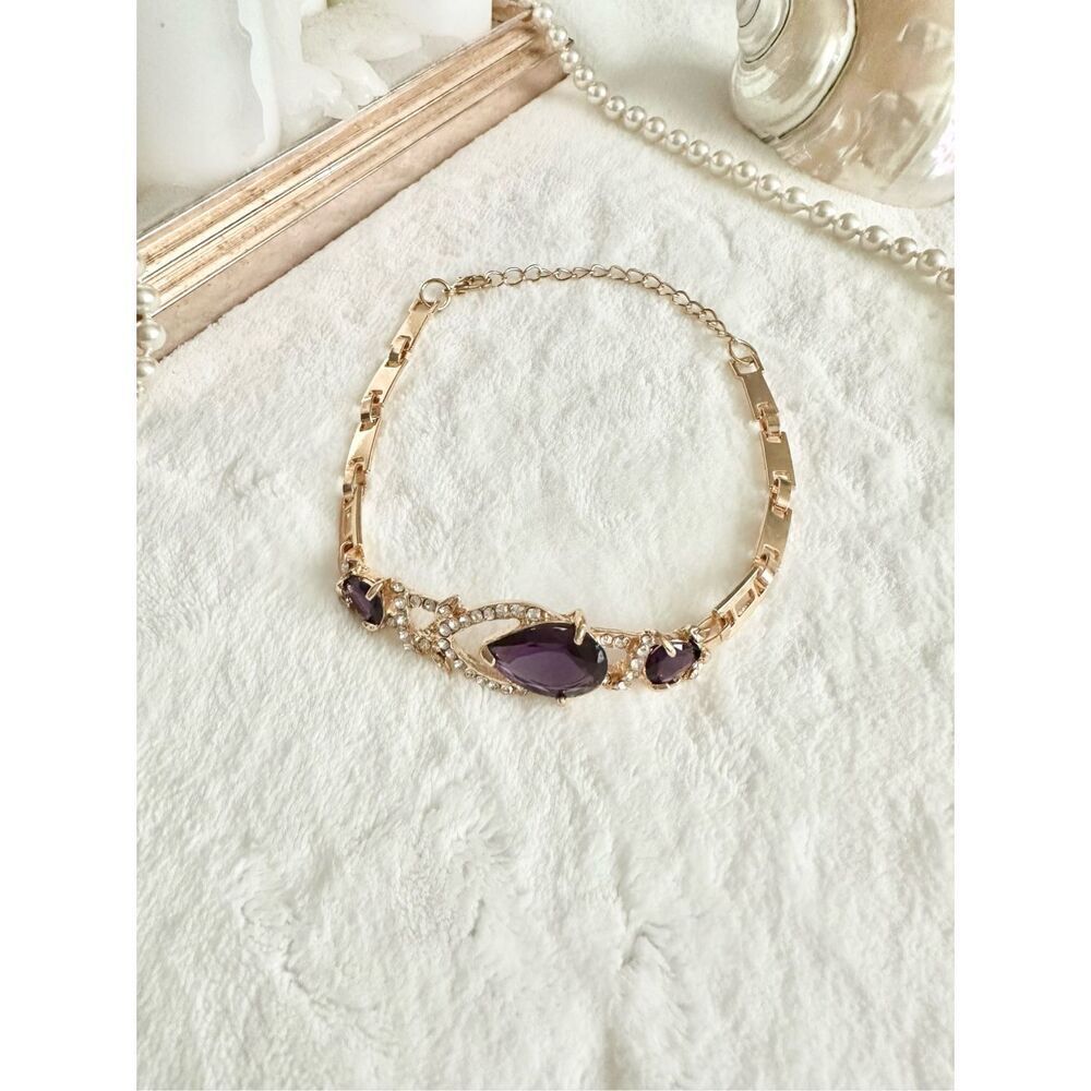 Deep Purple teardrop rhinestone bracelet